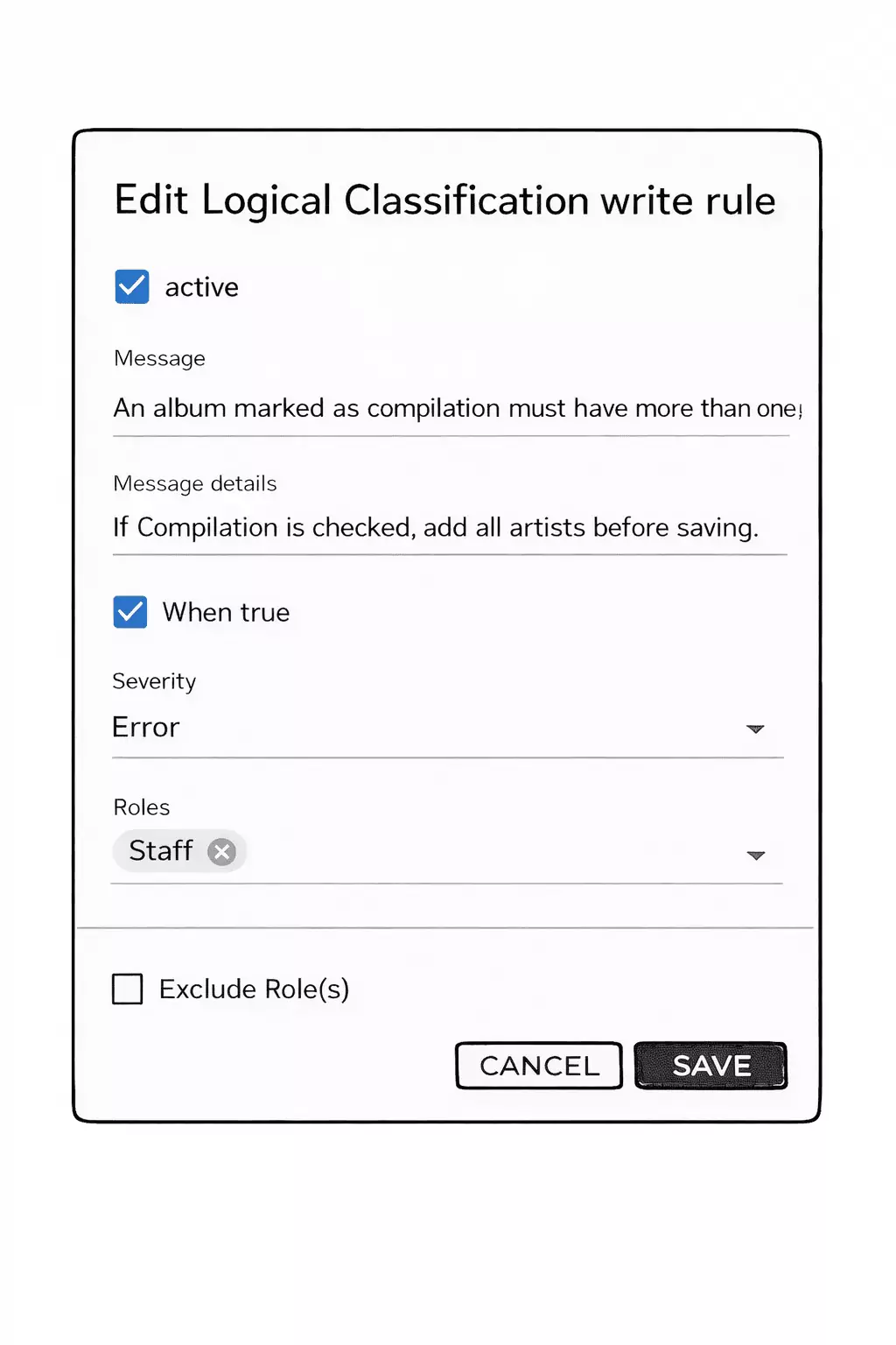 Edit logical classification write rule with Roles set to Staff