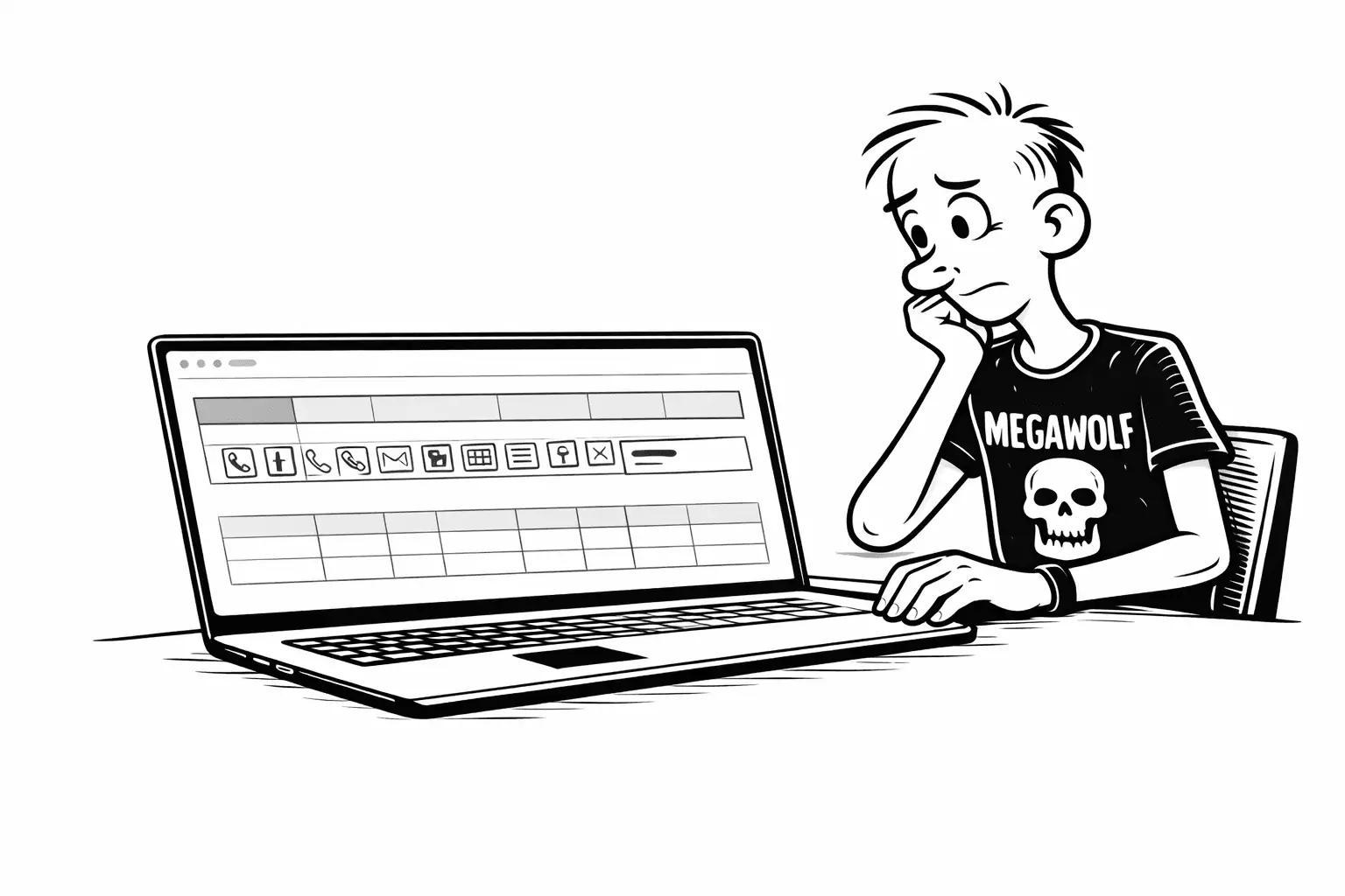 Gary looking at a customer record that has grown dense