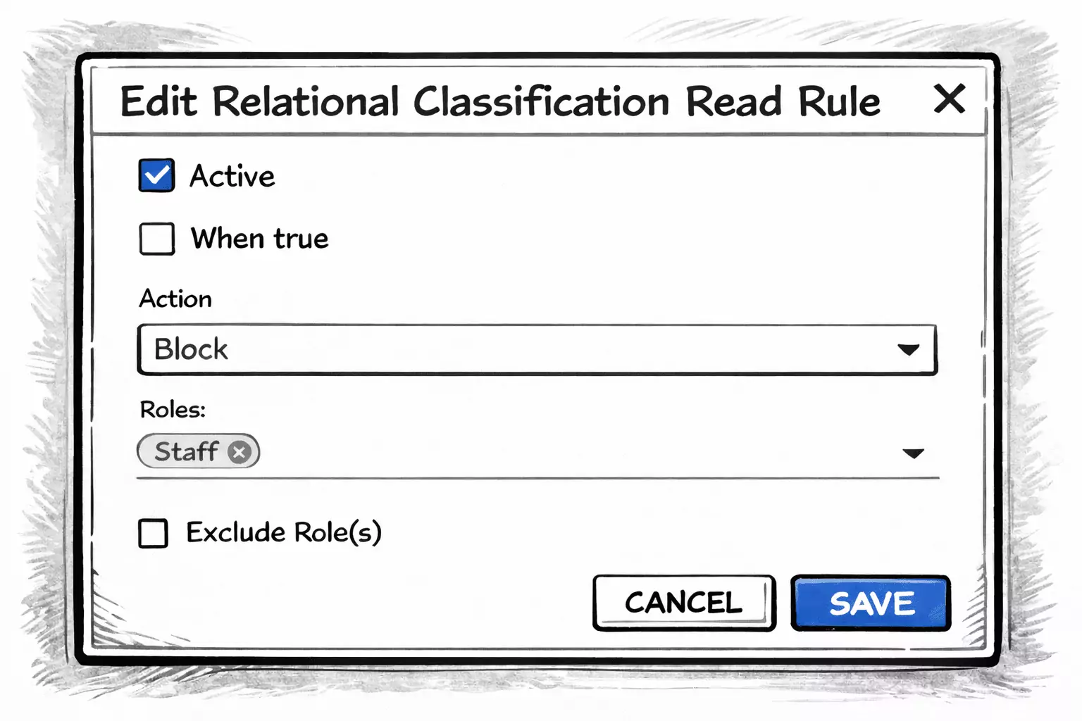 Inverse read rule configuration modal