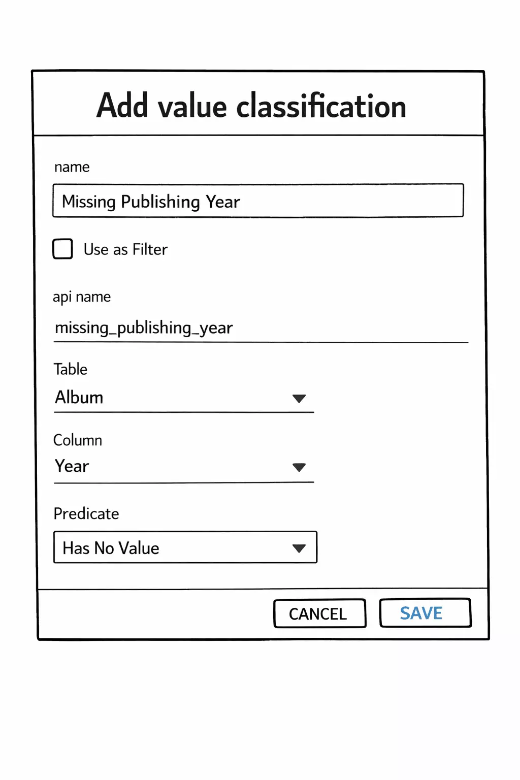Creating a value classification based on an empty year field