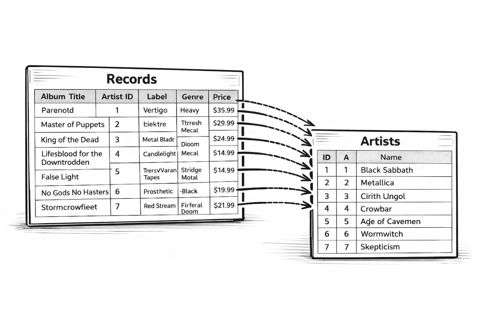 Gary and Sam looking at two separate tables on a laptop