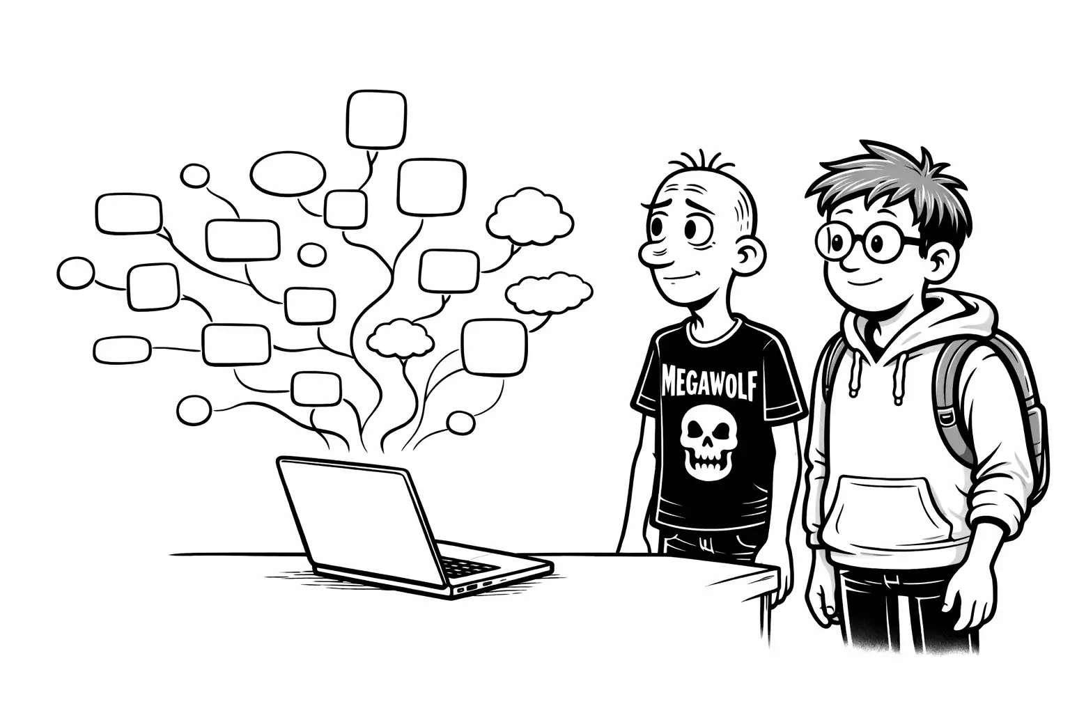 Laptop with abstract branching shapes suggesting future ideas