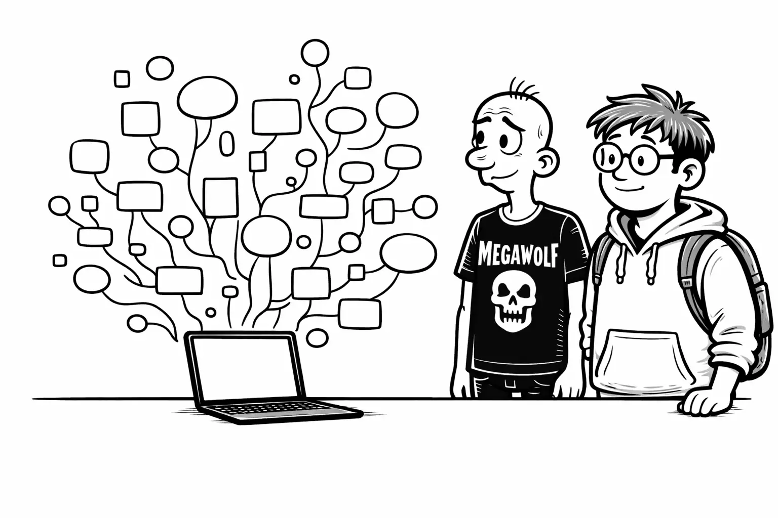 Abstract system structure branching from a laptop