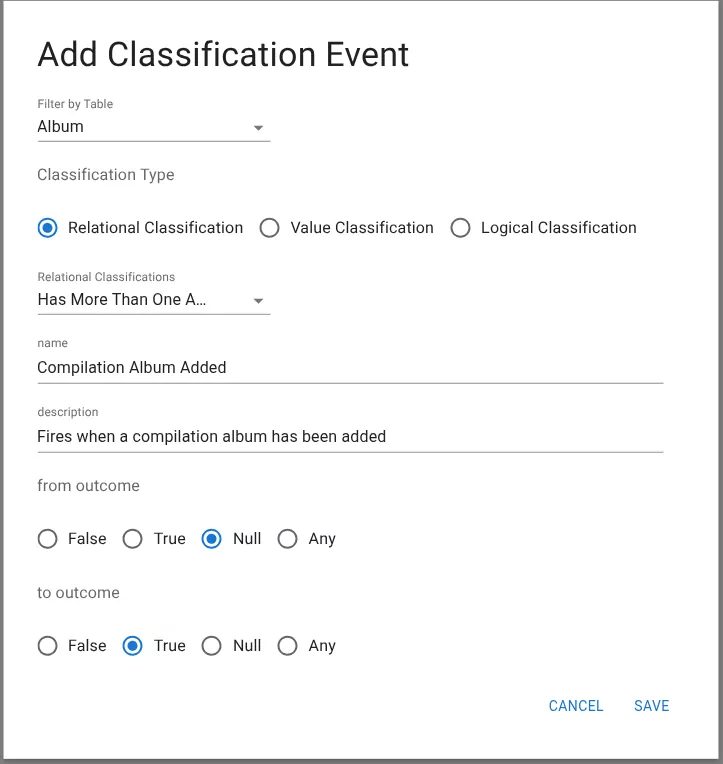 Add classification event