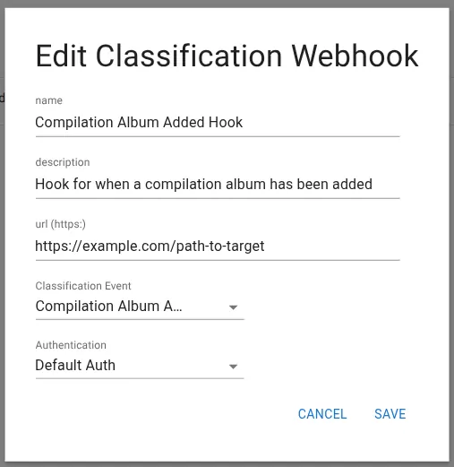 Edit classification web hook