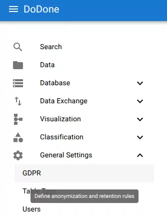 Open GDPR settings