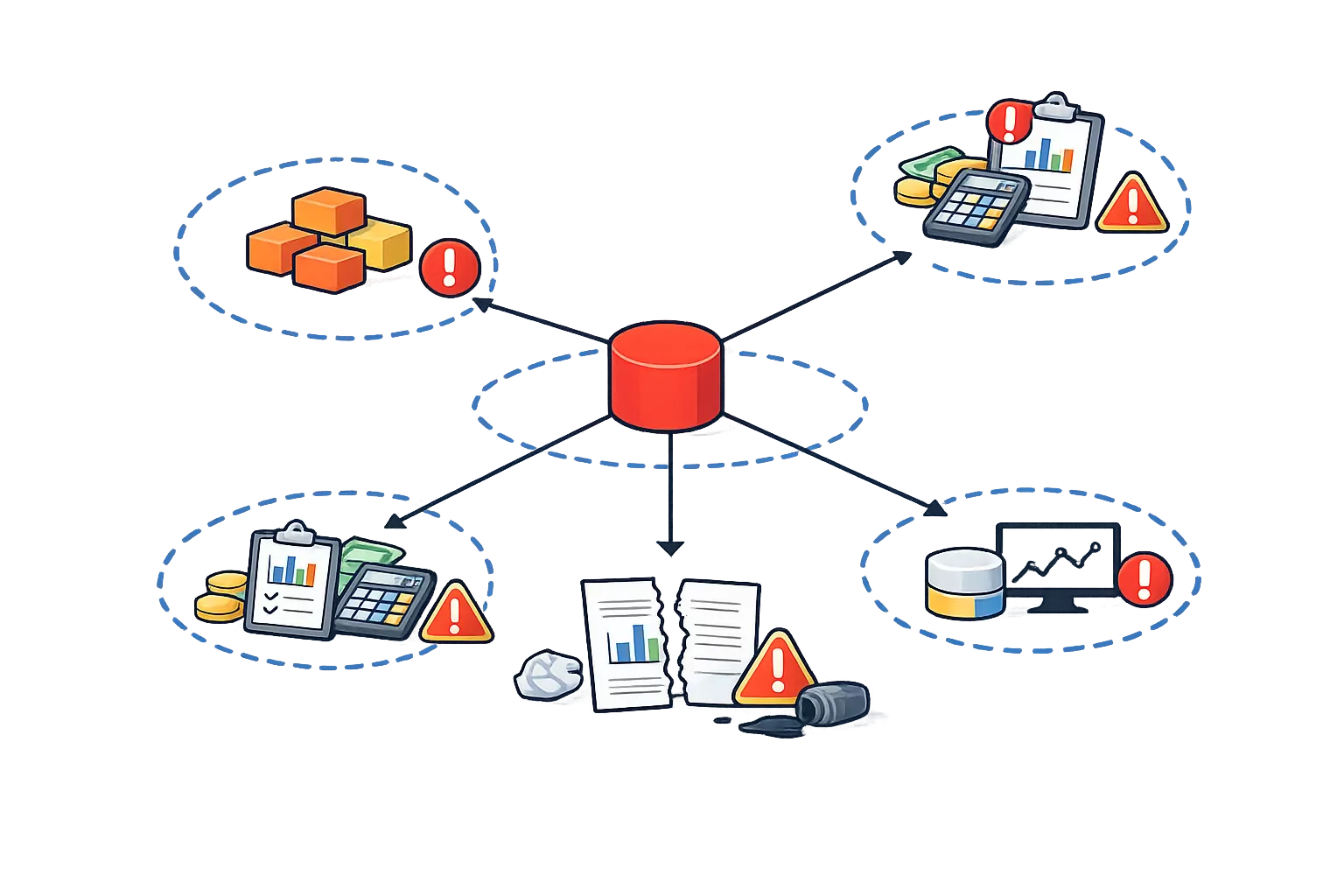 Flow spreading outward into multiple impact zones