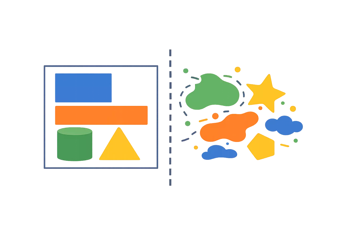 Clear rectangular model boundary with messy real-world shapes extending beyond it