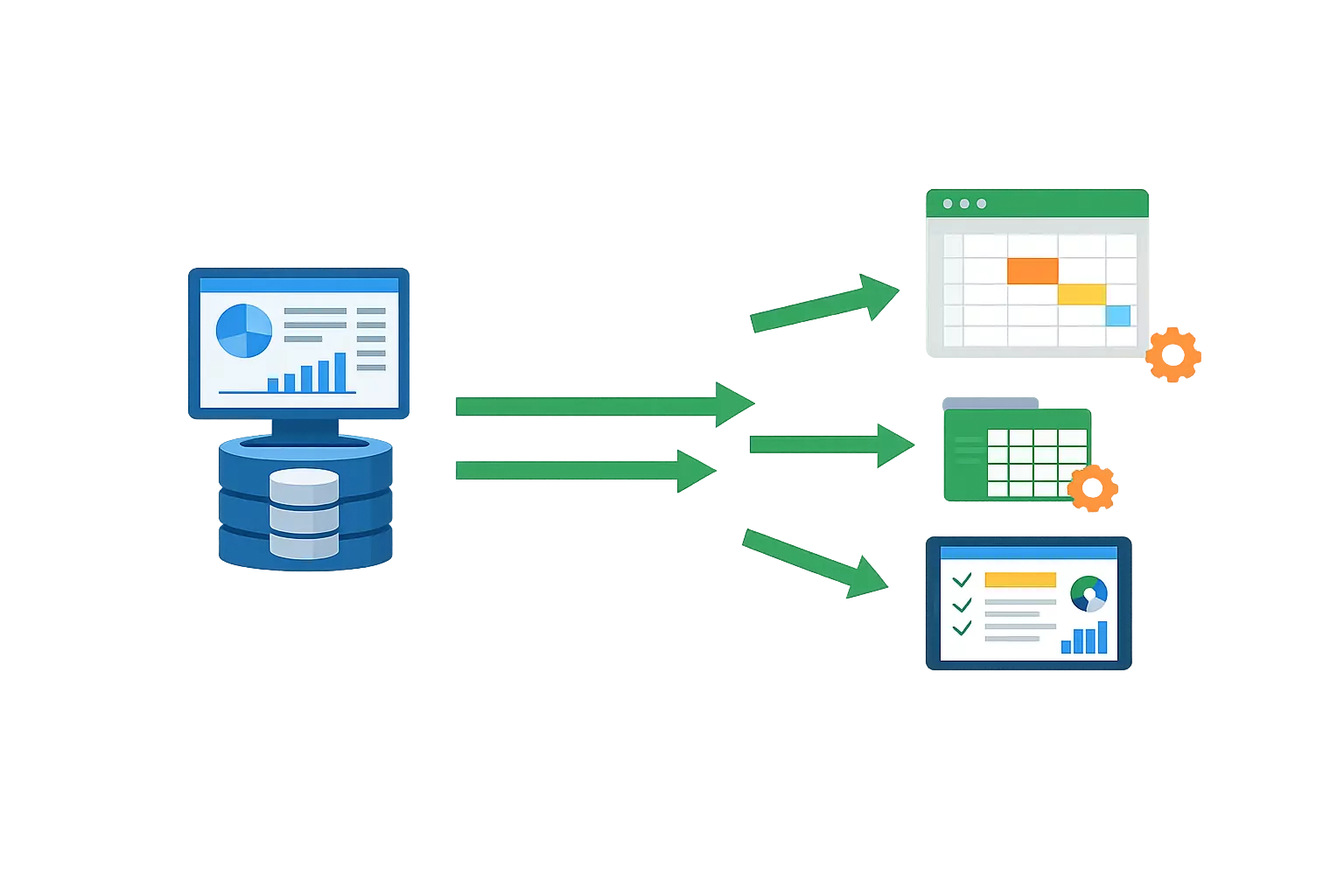 Primary system feeding duplicated side spreadsheets
