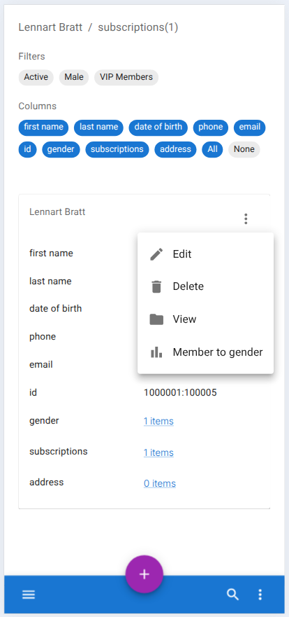 Contextual settings menu for editing entries.