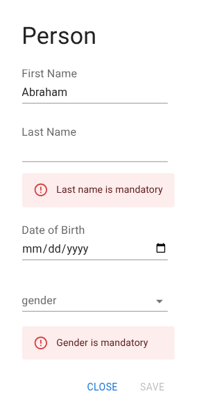 Screenshot: Generated form and list derived from the data model