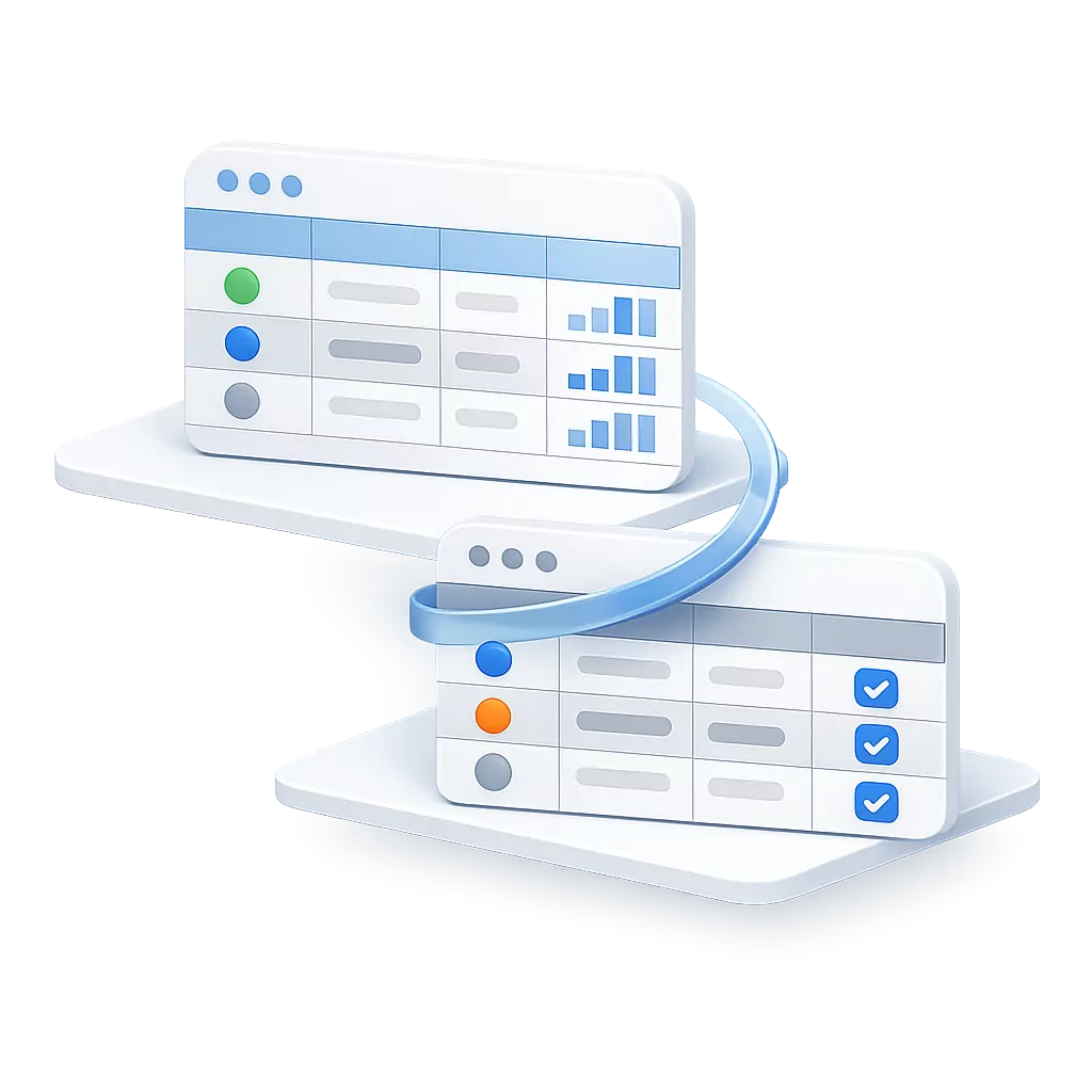 Two connected tables illustrating entities and relationships