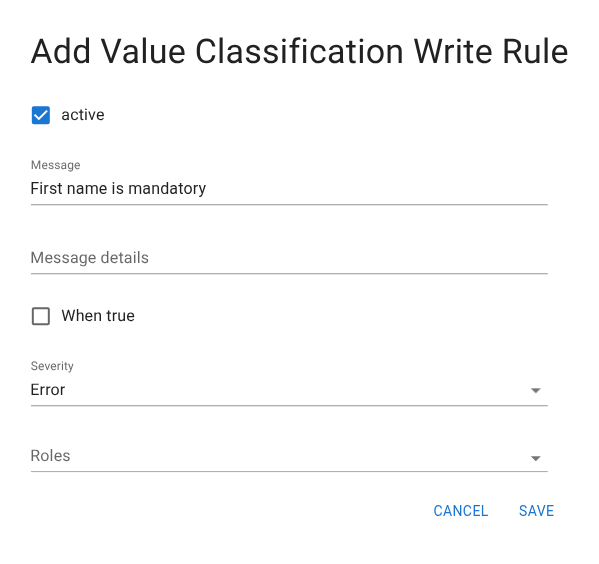 Screenshot: Rules overview derived from classifications