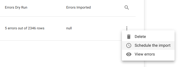 Screenshot: Schedule import